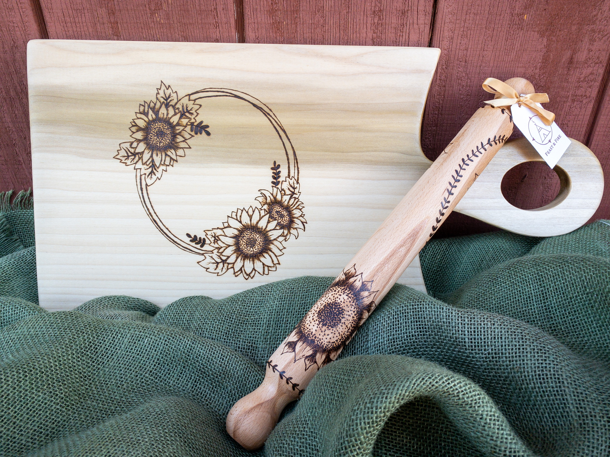 Wood Burned Rolling Pin and Board